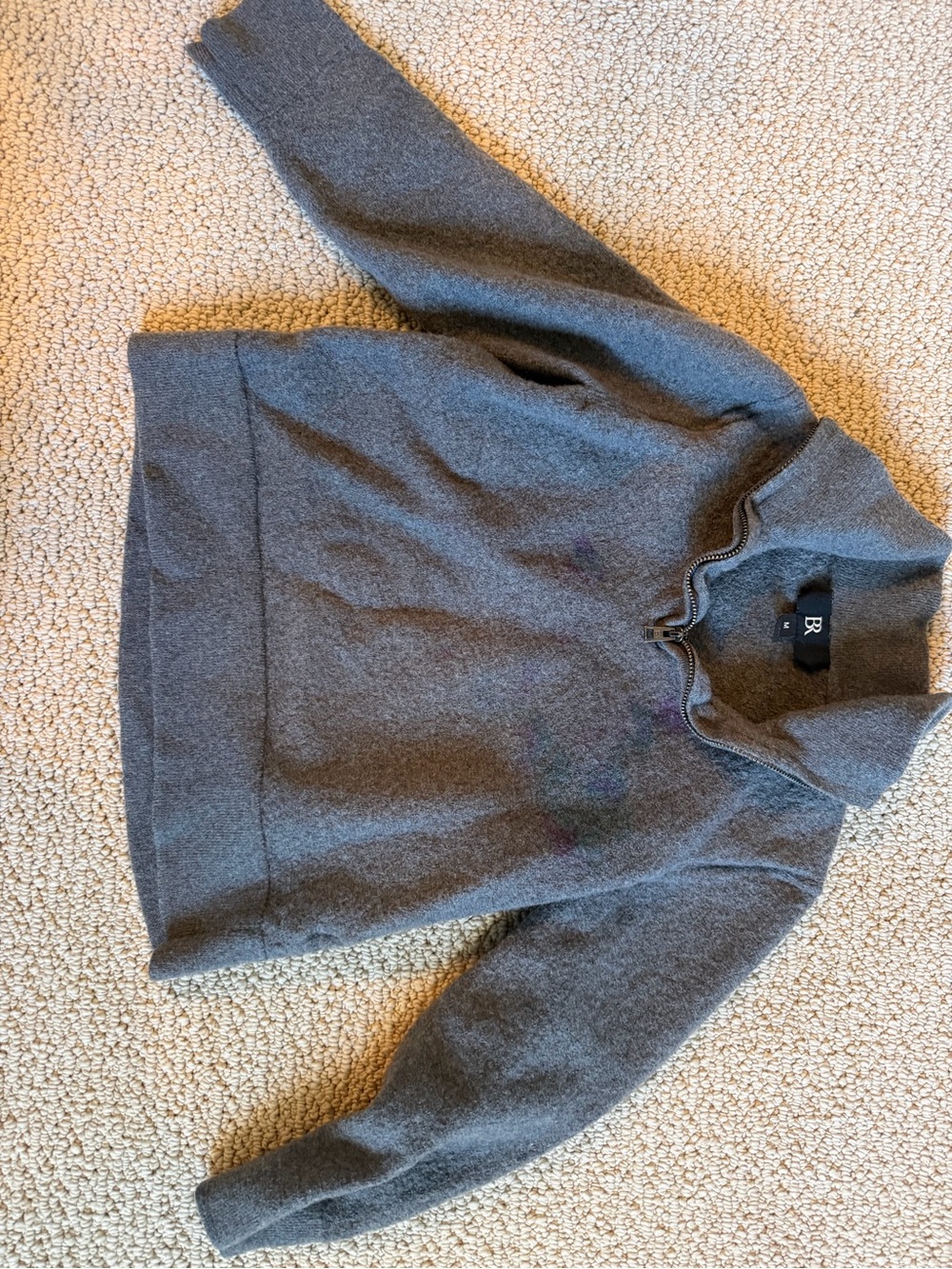 Banana Republic Cashmere Gray Half-Zip P (shrunk in wash with color stain)